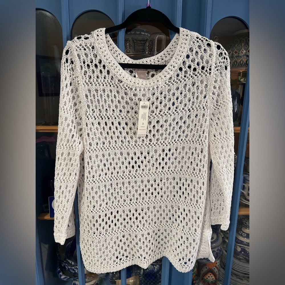 New Chico’s Knit Pullover Cotton Sweater. Size 3 or XL